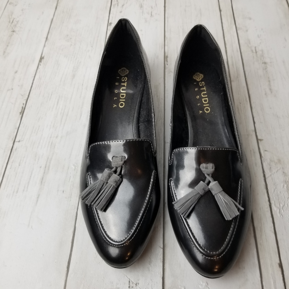 Studio Isola Clarinda Tassel Almond Toe Small Heel Loafers